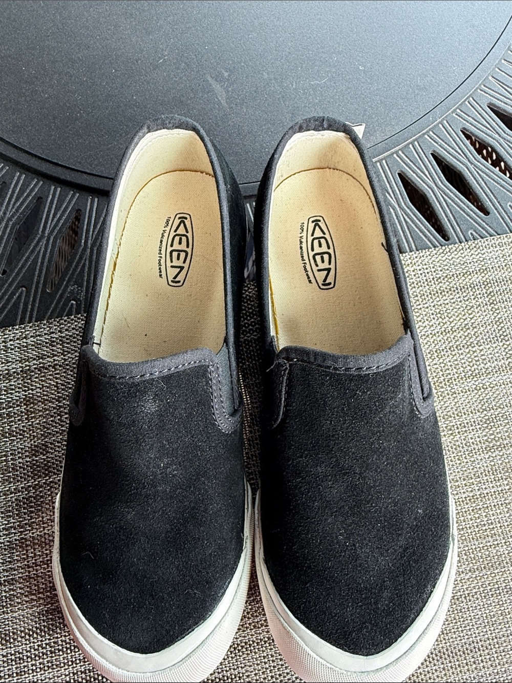 Keen Coronado III Women's Black Slip-On Suede Sneakers w/ signature White Toe
